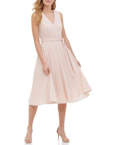 Tommy Hilfiger Lace Fit And Flare Midi - Natural