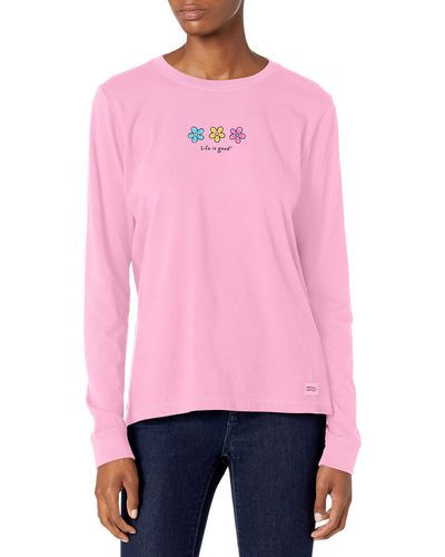 Life Is Good. Autumn Season Cotton Tee Crewneck Graphic Long Sleeve T-shirt - Pink