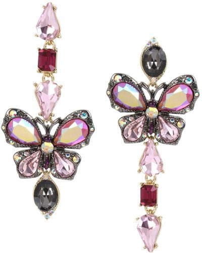 Betsey Johnson Butterfly Mismatch Linear Earrings - Pink