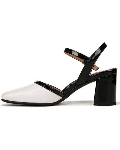 Naturalizer S Wave Ankle Strap Closed Toe Dress Heels Warm White/black Patent 8 M