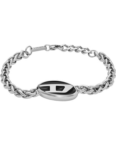 DIESEL Logo Silver Stainless Steel Chain Bracelet - Metallic