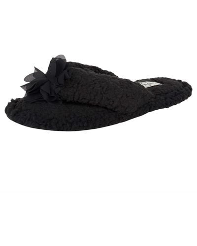 Jessica Simpson Fluffy Pom Thong House Slide On Slippers With Memory Foam - Black