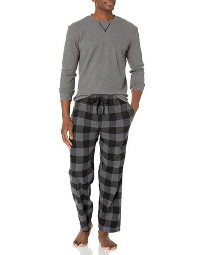 Wrangler Waffle Knit Top And Flannel Pant Pajama Sleep Set - Gray