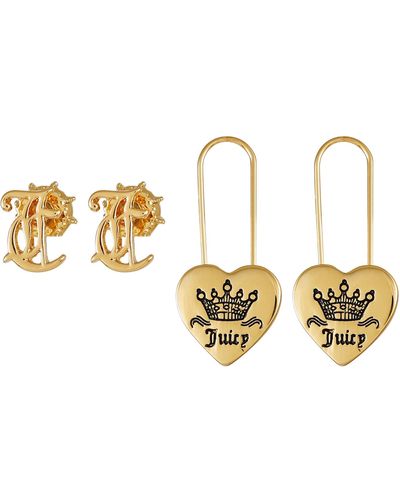 Juicy Couture Goldtone 2 Piece Stud And Drop Earrings - Metallic