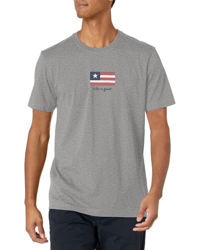 Life Is Good. Vintage Crusher Graphic T-shirt Three Stripe American Flag - Gray