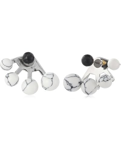 Noir Jewelry Semi Precious White Triple Sphere Earring Jackets - Black