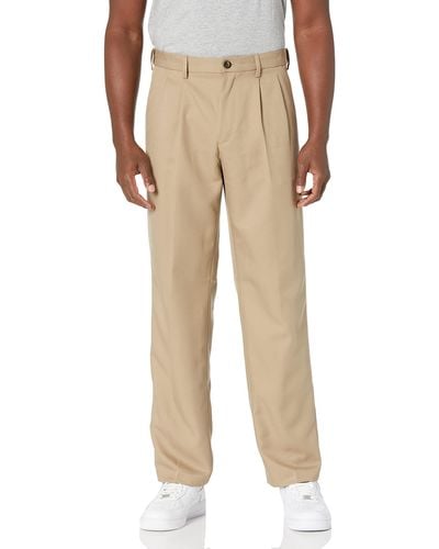 Amazon Essentials Pantalon Habillé à Pinces à Taille Ajustable Coupe Classique - Neutre
