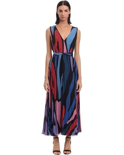 Donna Morgan Sleeveless Pleated Skirt Maxi Dress - Blue