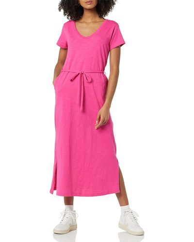Amazon Essentials Vestido Midi Estilo Camiseta con cinturón y de ga Corta Mujer - Rosa
