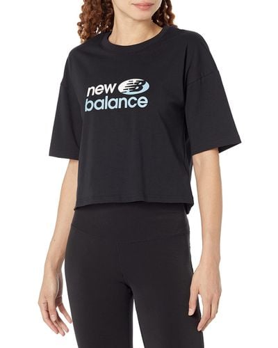 New Balance Essentials Reimagined Dual Colored Cotton Jersey Boxy Short Sleeve - Black