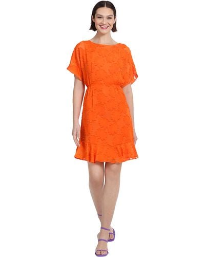 Donna Morgan Boat Neck Kimono Sleeve Ruffle Hem Dress - Orange