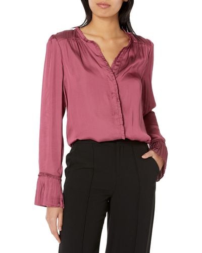 PAIGE Palma Blouse Long Sleeve Button Down Ruffle Placket In Raspberry Mousse - Red