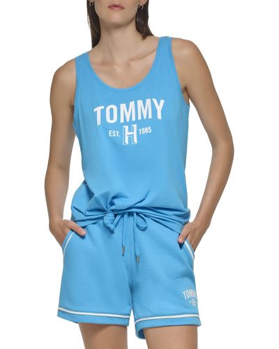 Tommy Hilfiger Printed Graphic On Chest Casual Basic Tank - Blue