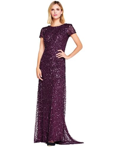 Adrianna Papell Short-sleeve All Over Sequin Gown - Purple