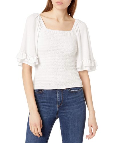 Jessica Simpson Sylvia Butterfly Elbow Sleeve Smocked Top - White