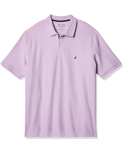 Nautica Mens Classic Fit Short Sleeve Solid Performance Deck Polo Shirt - Purple