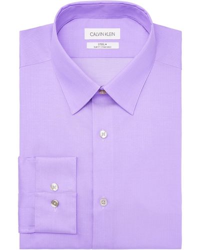 Calvin Klein Dress Shirt Slim Fit Herringbone Stretch - Purple