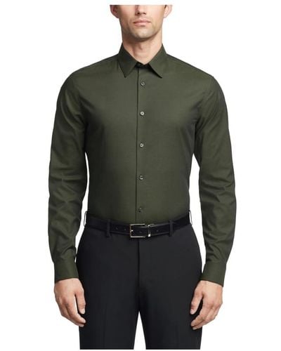 Calvin Klein Dress Shirt Slim Fit Herringbone Stretch - Green