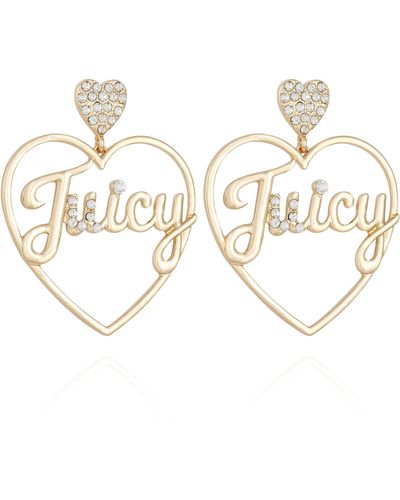 Juicy Couture Signature Logo Heart Shaped Hoop Earrings For - Metallic