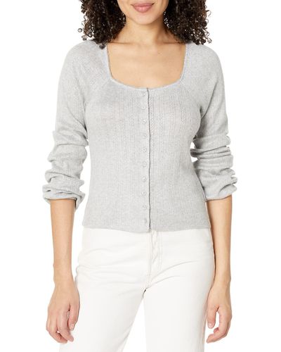 Lucky Brand Womens Square Neck Pointelle Button Front Top - Gray