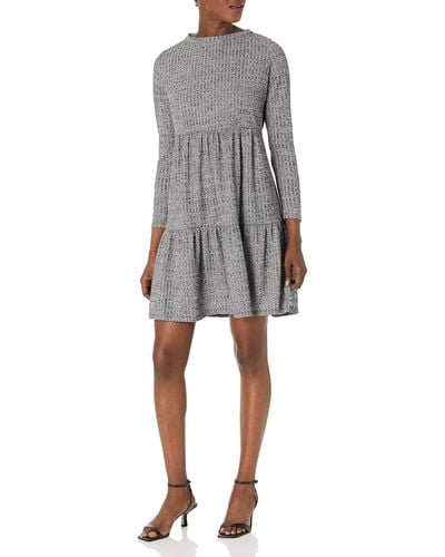 Maggy London Long Sleeve Tiered Knit Dress - Gray