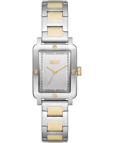 DKNY City Rivet Three-hand Silver And Gold Two-tone Stainless Steel Bracelet Dress Watch - Metallic