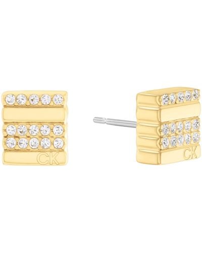 Calvin Klein Jewelry Ionic Plated Thin Gold Steel And Crystal Stud Earrings - Metallic