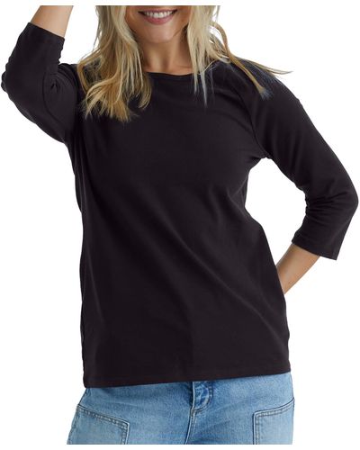 Hanes Womens Stretch Cotton Raglan Sleeve Tee Shirt - Black