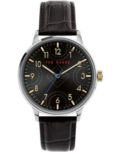 Ted Baker Cosmop Stainless Steel Quartz Watch With Leather Calfskin Strap - Black