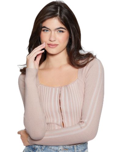 Guess Allie Long Sleeve Cardi Sweater - Pink