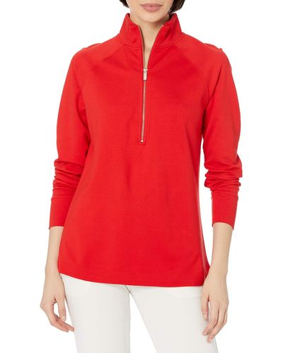 Anne Klein Serenity Knit Half Zip Pullover Long Sleeve Top - Red