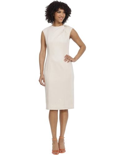 Maggy London Sleek And Sophisticated Twist Neck Extended Cap Sleeve Crepe Sheath - White