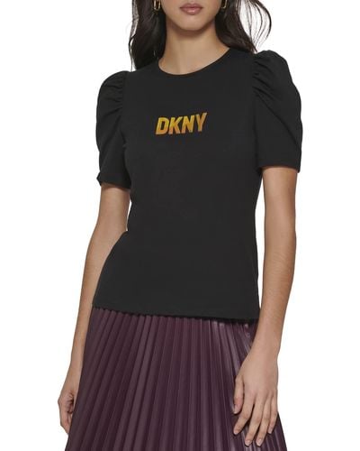 DKNY Reflective Logo Puff Sleeve T-shirt - Black