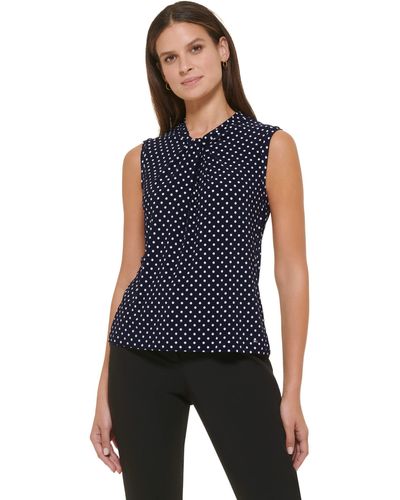 Tommy Hilfiger Sleeveless Blouse – Business Casual Tops With Knotted Neckline - Blue