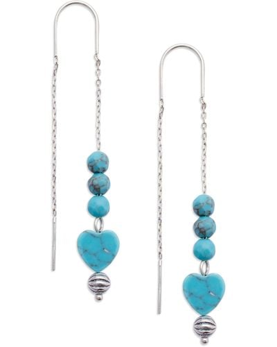 Lucky Brand Turquoise Heart Charm Threader Earring - Blue