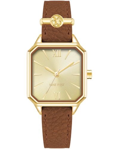 Nine West Logo Charm Accented Strap Watch - Natural