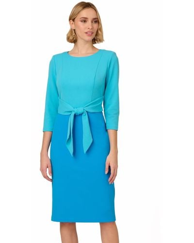 Adrianna Papell Colorblock Tie Front Dress - Blue
