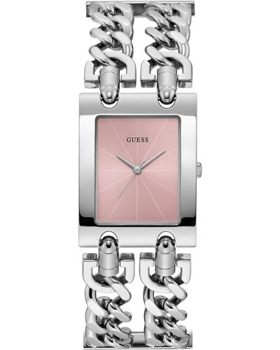 Guess Silver Tone G-link Pink Dial Silver Tone