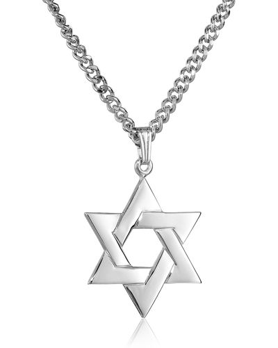 Amazon Essentials Sterling Silver Star Of David Pendant With Stainless Steel Chain - White
