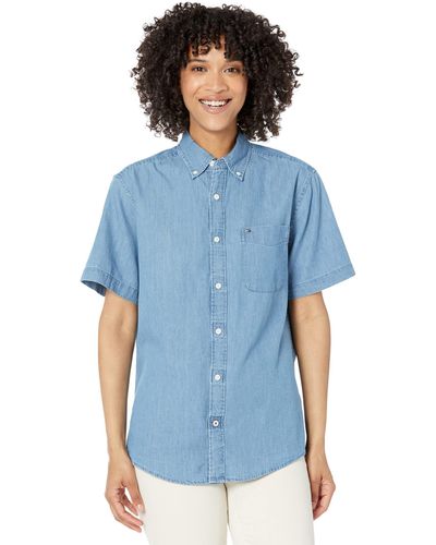 Tommy Hilfiger Adaptive Magnetic Short Sleeve Button Shirt Custom Fit - Blue