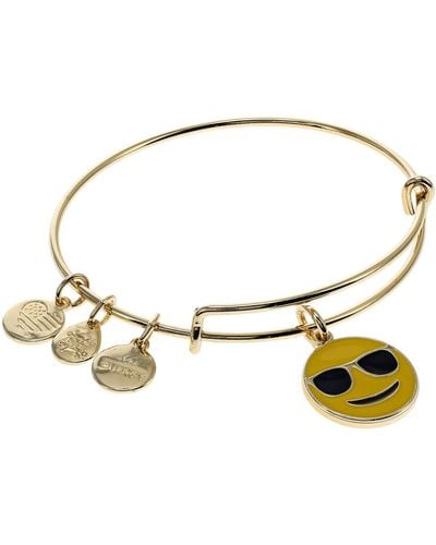 ALEX AND ANI Sunglasses Emoji Expandable Wire Bangle Bracelet,shiny Gold Finish,yellow Charm - Metallic