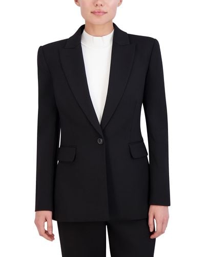 BCBGMAXAZRIA V Neck Long Sleeve Straight Fit Blazer With Front Button Closure - Blue