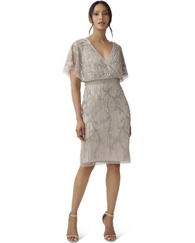 Adrianna Papell Beaded Short Dress - Natural