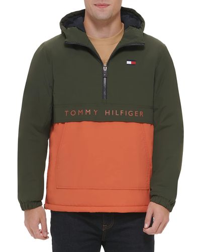 Tommy Hilfiger Performance Fleece Lined Hooded Popover Jacket - Green