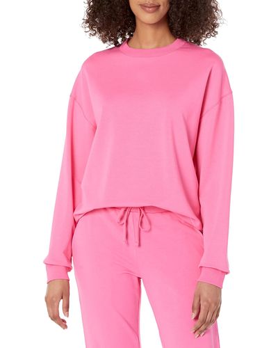 The Drop Margot Loose Long Sleeve Crewneck Drop Shoulder Sweatshirt - Pink