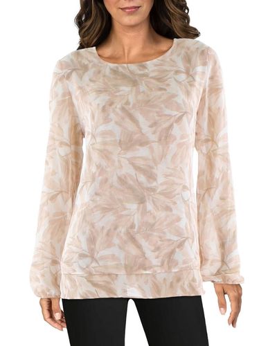 Anne Klein L/s Printed Double Layer Blouse With Ela - Natural