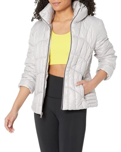 Guess Womens Quilted Puffer Transitional Jacket - Metallic