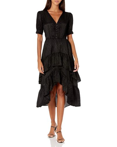 The Kooples Mid Length Asymmetrical Dress With Fitted - Black