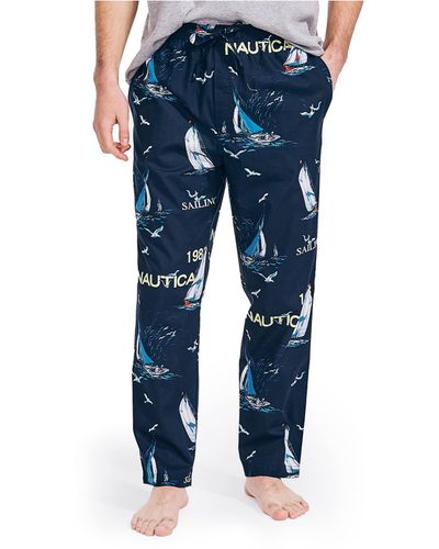 Nautica Soft Woven 100% Cotton Elastic Waistband Sleep Pajama Pant - Blue