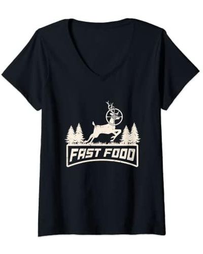 HUNTER S Funny Deer Hunting Season Fast Food V-neck T-shirt - Black
